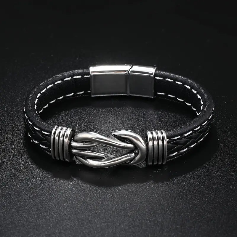 Pulsera Masculina de Cuero con Cierre de Acero Inoxidable - Regalo Elegante para Hombres 🎁