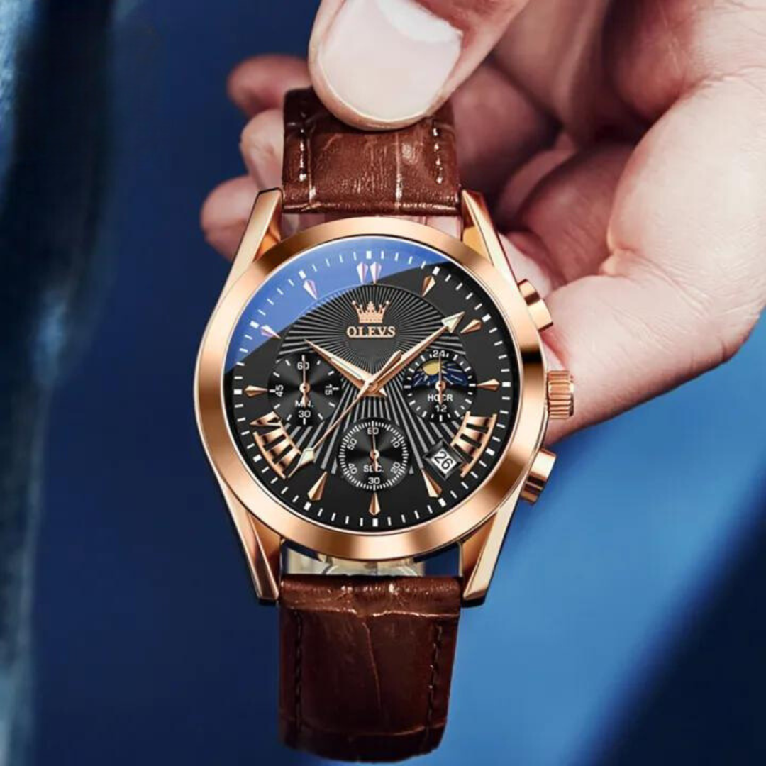 ¡𝐃𝐈𝐒𝐓𝐈𝐍𝐂𝐈𝐎𝐍 𝐘 𝐅𝐔𝐍𝐂𝐈𝐎𝐍𝐀𝐋𝐈𝐃𝐀𝐃! Reloj de Hombre con Correa Marrón de Cuero - Reloj Multifuncional e Impermeable 💧