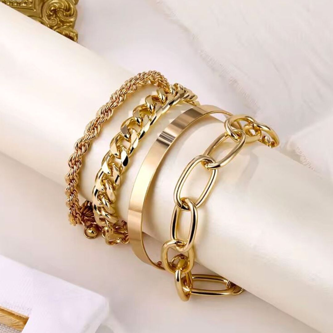 Kit de pulseras (4 piezas) - chapadas en oro ✨ - Ajustables