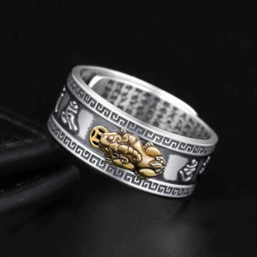 ¡𝐏𝐑𝐎𝐓𝐄𝐆𝐄 𝐘 𝐀𝐓𝐑𝐀𝐄 𝐋𝐀 𝐒𝐔𝐄𝐑𝐓𝐄! Anillo Ajustable de Plata 99 con Pixiu Feng Shui y Mantra Om Mani Padme Hum - 𝐏𝐫𝐨𝐭𝐞𝐜𝐜𝐢𝐨𝐧 𝐲 𝐏𝐫𝐨𝐬𝐩𝐞𝐫𝐢𝐝𝐚𝐝🍀