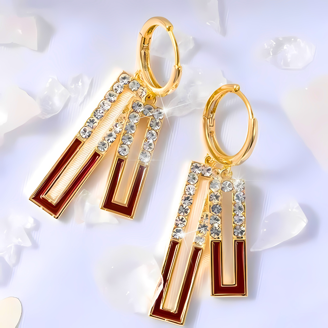 ¡𝐄𝐋𝐄𝐆𝐀𝐍𝐂𝐈𝐀 𝐌𝐎𝐃𝐄𝐑𝐍𝐀! Pendientes de Doble Colgante Cuadrado Blanco con Rhinestone y Zirconia en Color Dorado - Accesorio Único para Mujeres 💎