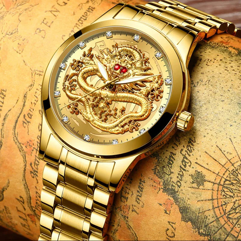 Reloj Dragon Quartz bañado en oro