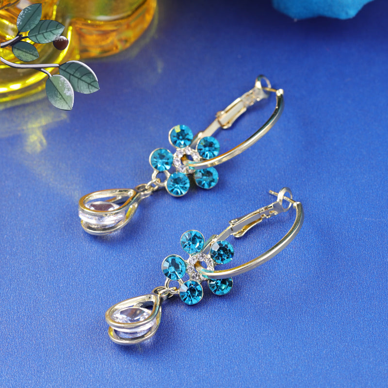 ¡𝐄𝐋 𝐑𝐄𝐆𝐀𝐋𝐎 𝐈𝐃𝐄𝐀𝐋! Aretes de Gota con Flor de Cristal Azul y Zirconia - Joyería de Lujo ¡Ideal para Regalos! 💠