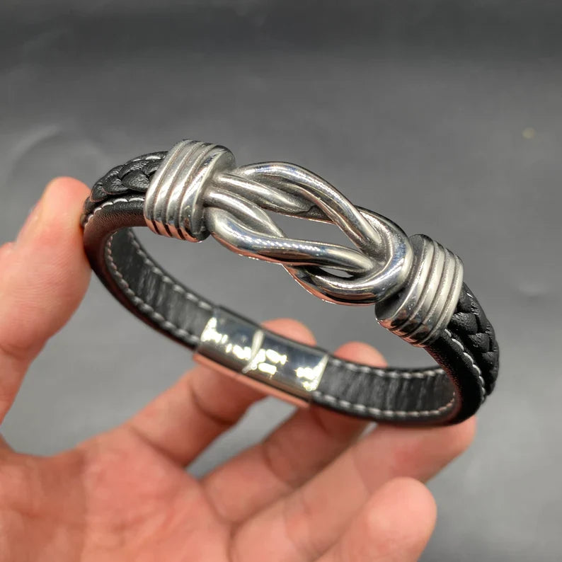 Pulsera Masculina de Cuero con Cierre de Acero Inoxidable - Regalo Elegante para Hombres 🎁