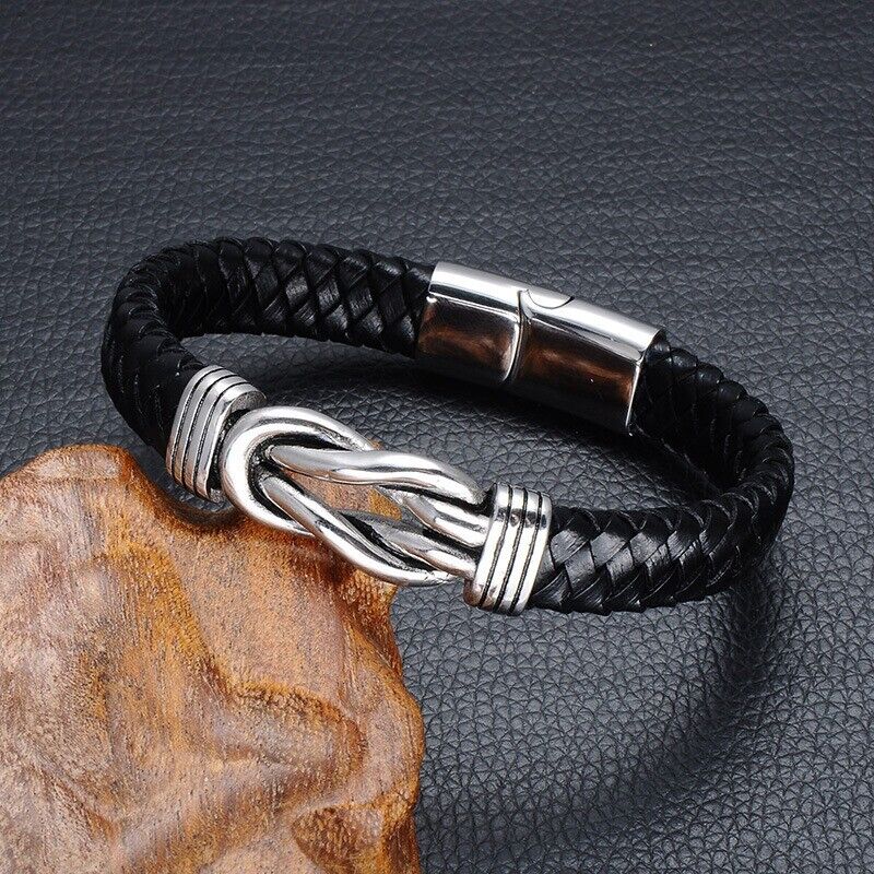 Pulsera Masculina de Cuero con Cierre de Acero Inoxidable - Regalo Elegante para Hombres 🎁